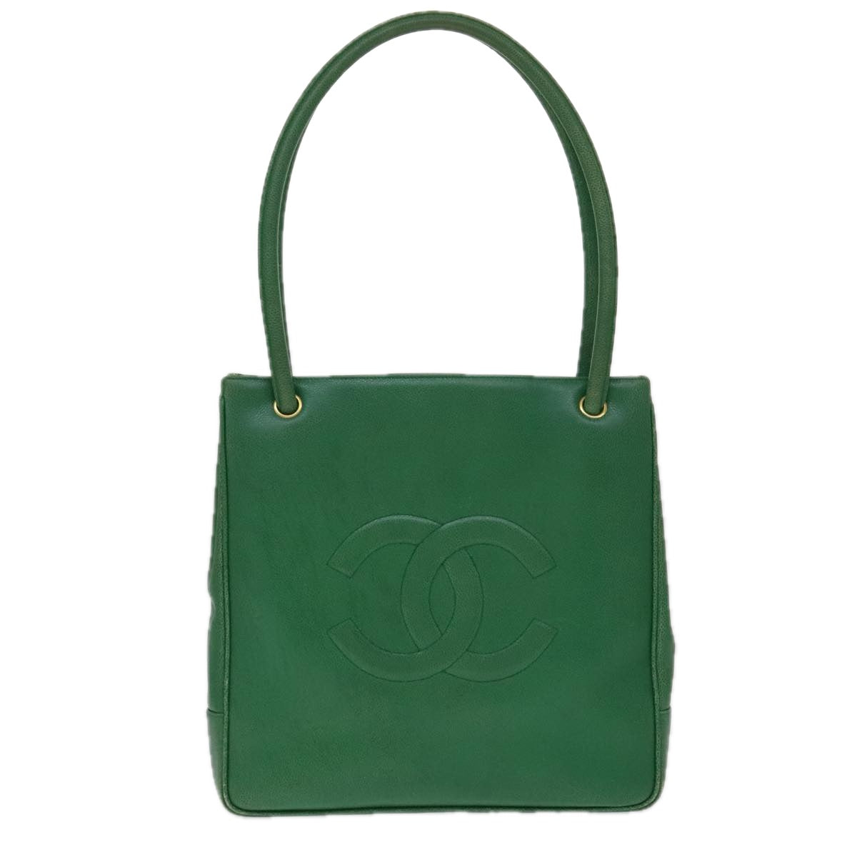 CHANEL Tote Bag Caviar Skin Green Gold CC 104248