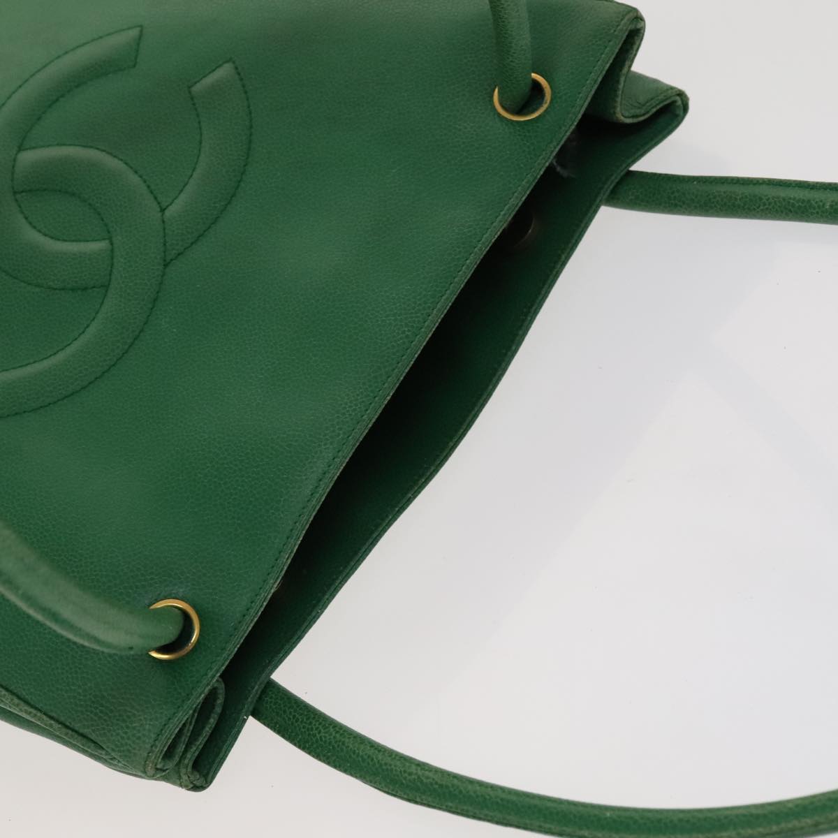 CHANEL Tote Bag Caviar Skin Green Gold CC 104248