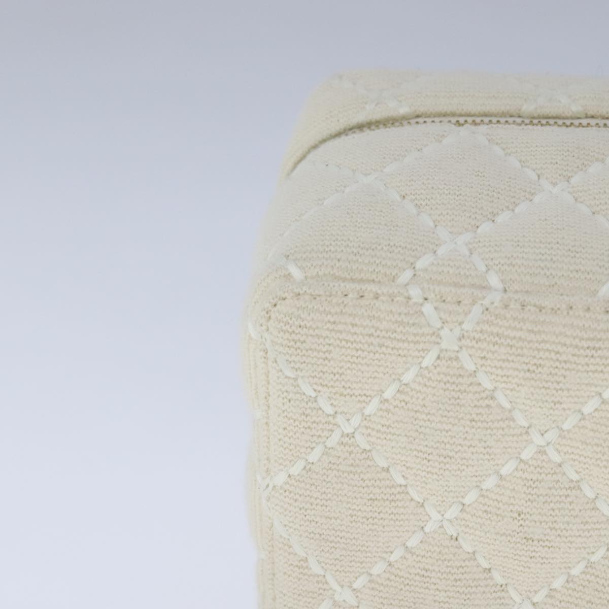 CHANEL Vanity Chain Wild Stitch Pouch Cotton White CC 104339A