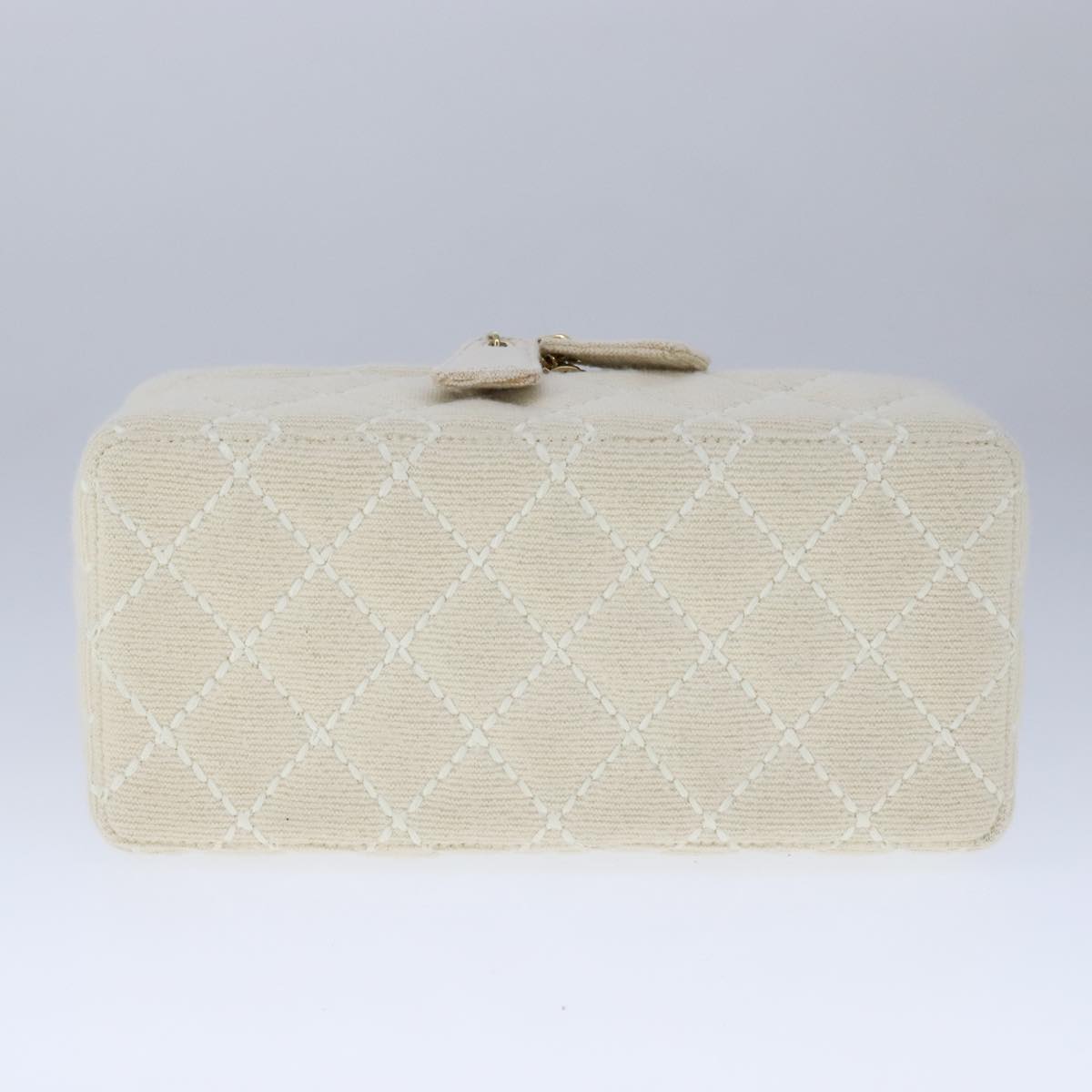 CHANEL Vanity Chain Wild Stitch Pouch Cotton White CC 104339A