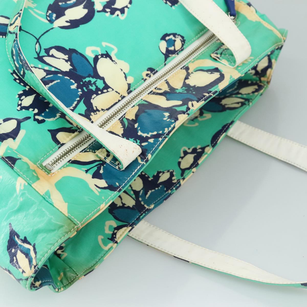 CHANEL Flower Tote Bag patent Light green CC 104343
