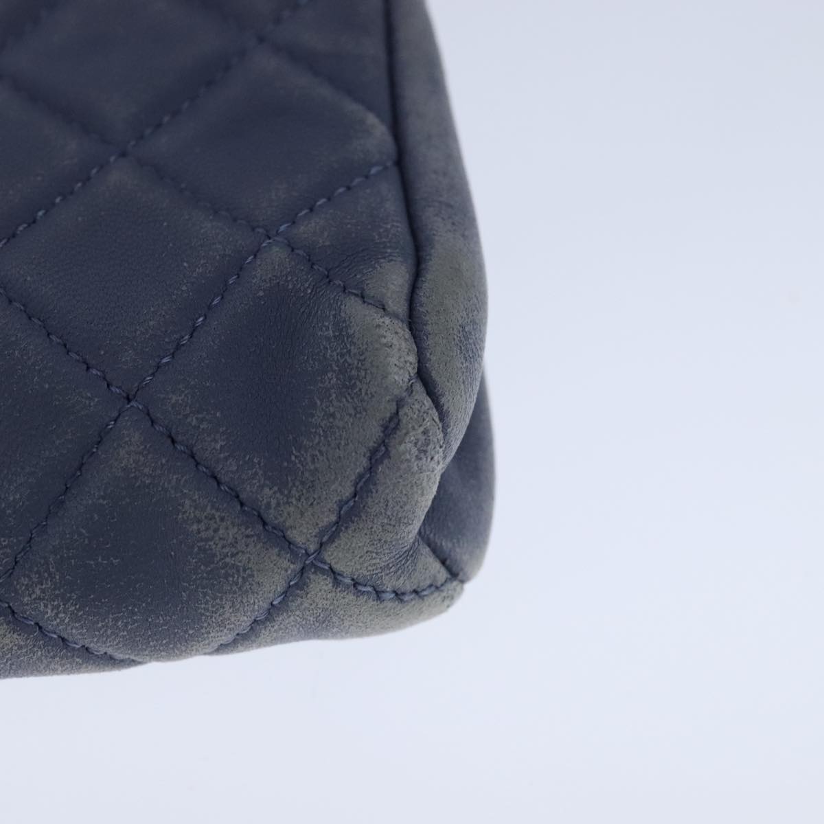 CHANEL Pouch Lamb Skin Blue CC 104355