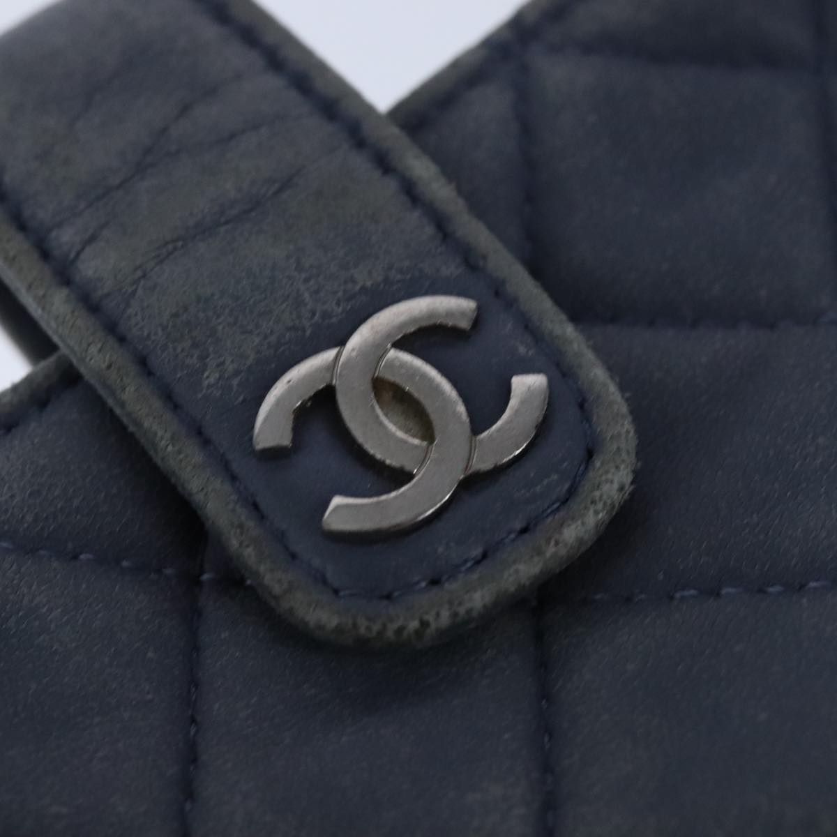CHANEL Pouch Lamb Skin Blue CC 104355