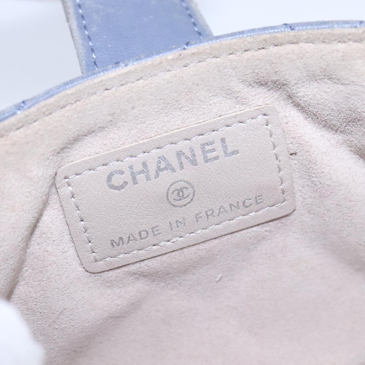 CHANEL Pouch Lamb Skin Blue CC 104355
