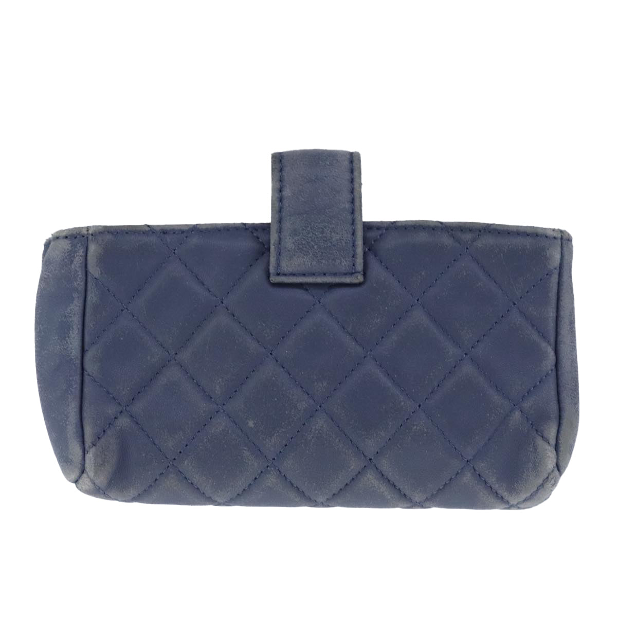CHANEL Pouch Lamb Skin Blue CC 104355