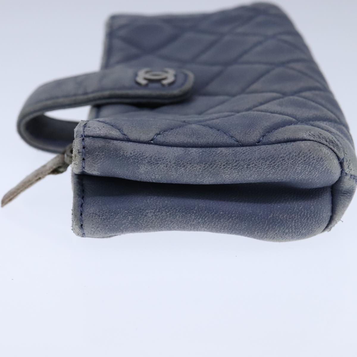 CHANEL Pouch Lamb Skin Blue CC 104355