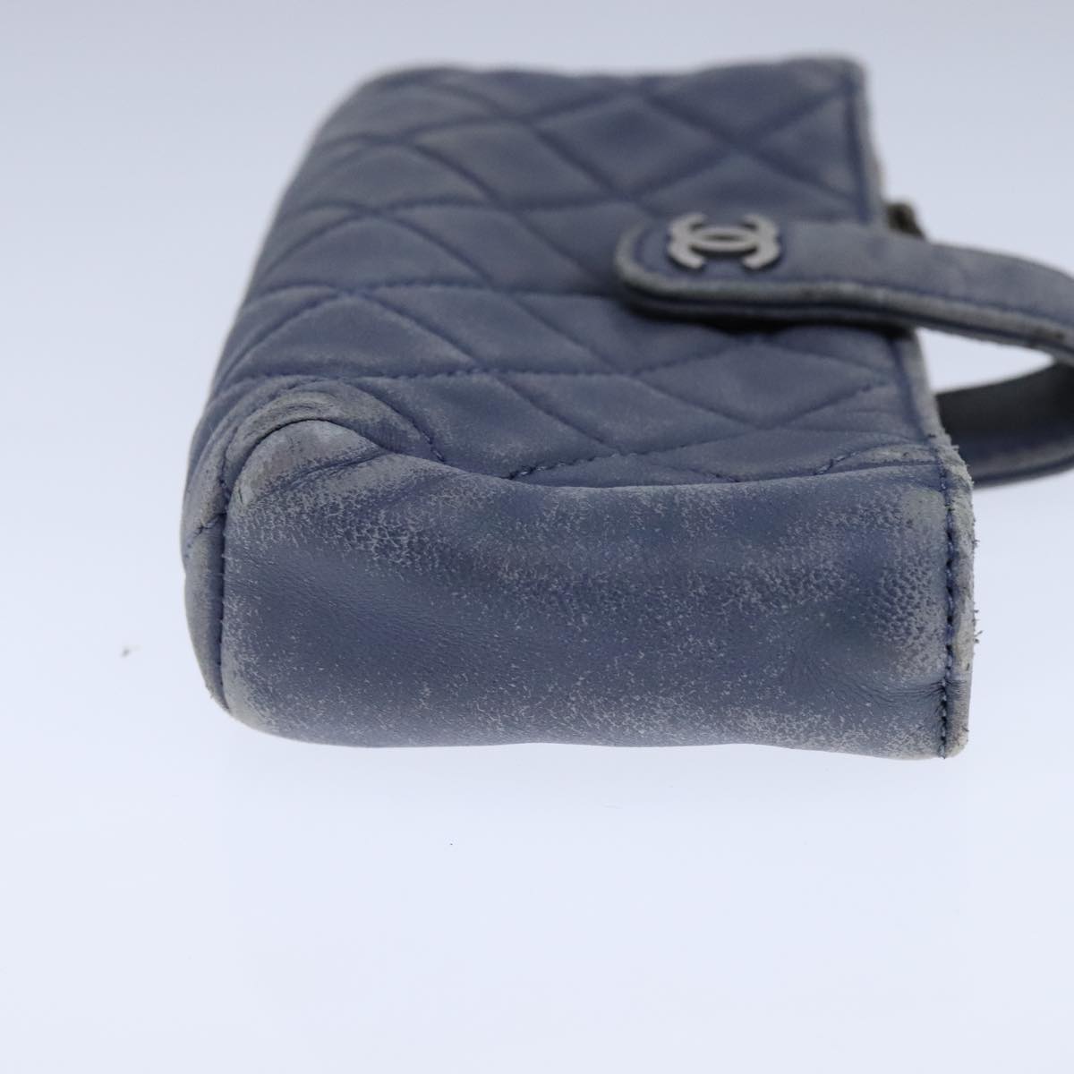CHANEL Pouch Lamb Skin Blue CC 104355