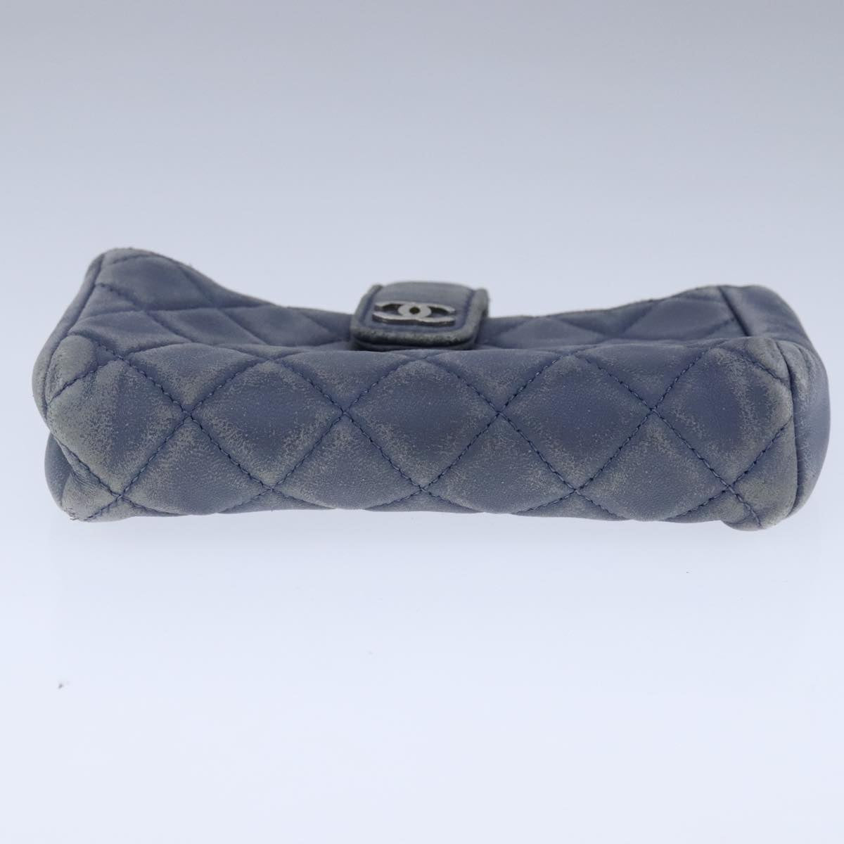 CHANEL Pouch Lamb Skin Blue CC 104355