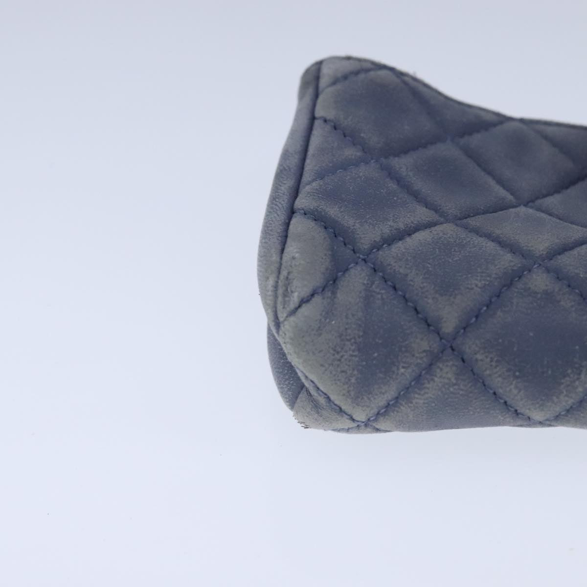 CHANEL Pouch Lamb Skin Blue CC 104355