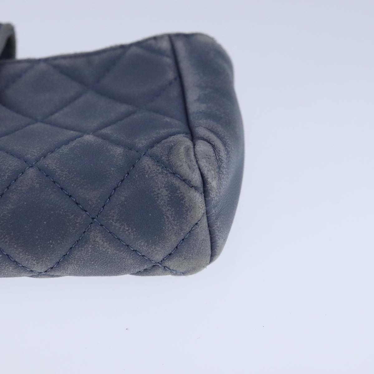 CHANEL Pouch Lamb Skin Blue CC 104355