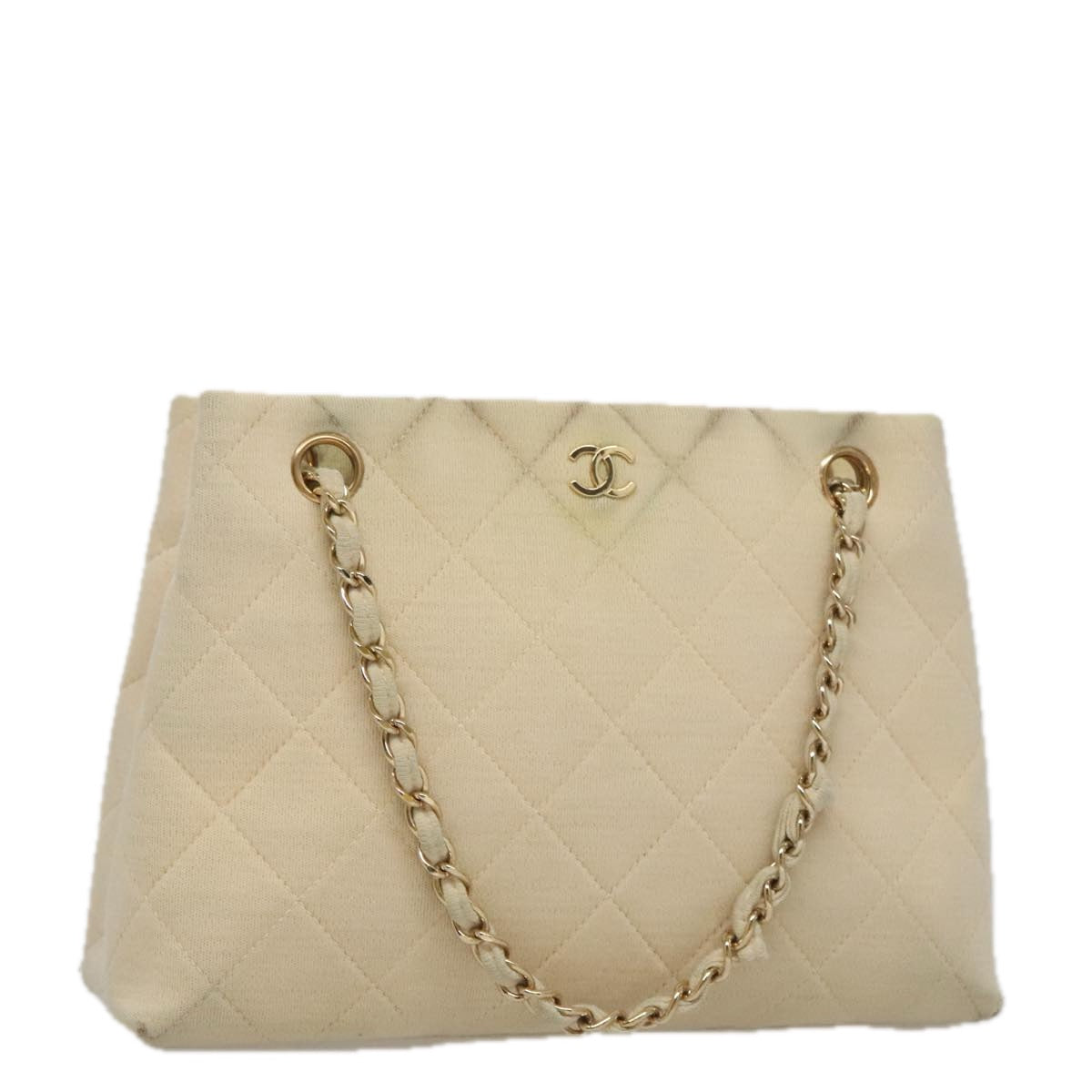 CHANEL Chain Shoulder Bag Cotton Ivory Gold CC 104415