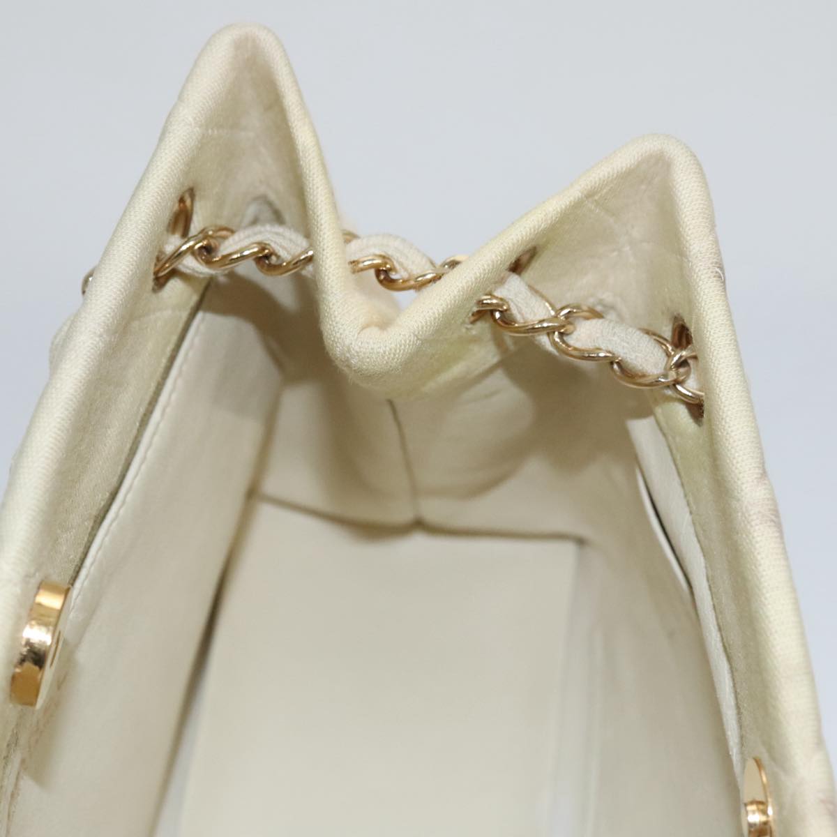 CHANEL Chain Shoulder Bag Cotton Ivory Gold CC 104415