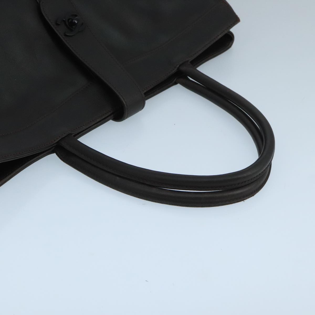 CHANEL Tote Bag Leather Brown CC 104647