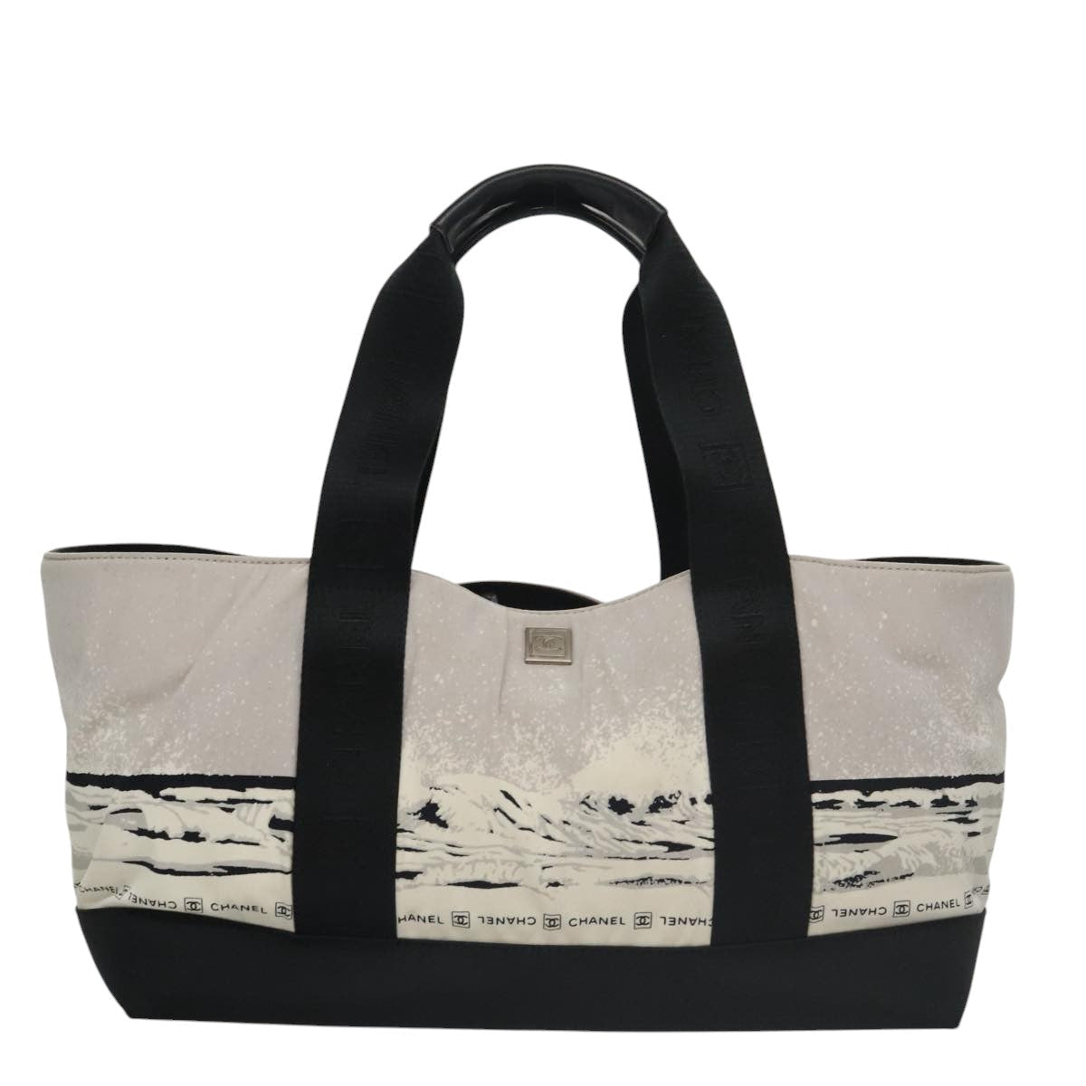 CHANEL Chanel sports Tote Bag Nylon White Black CC 104702