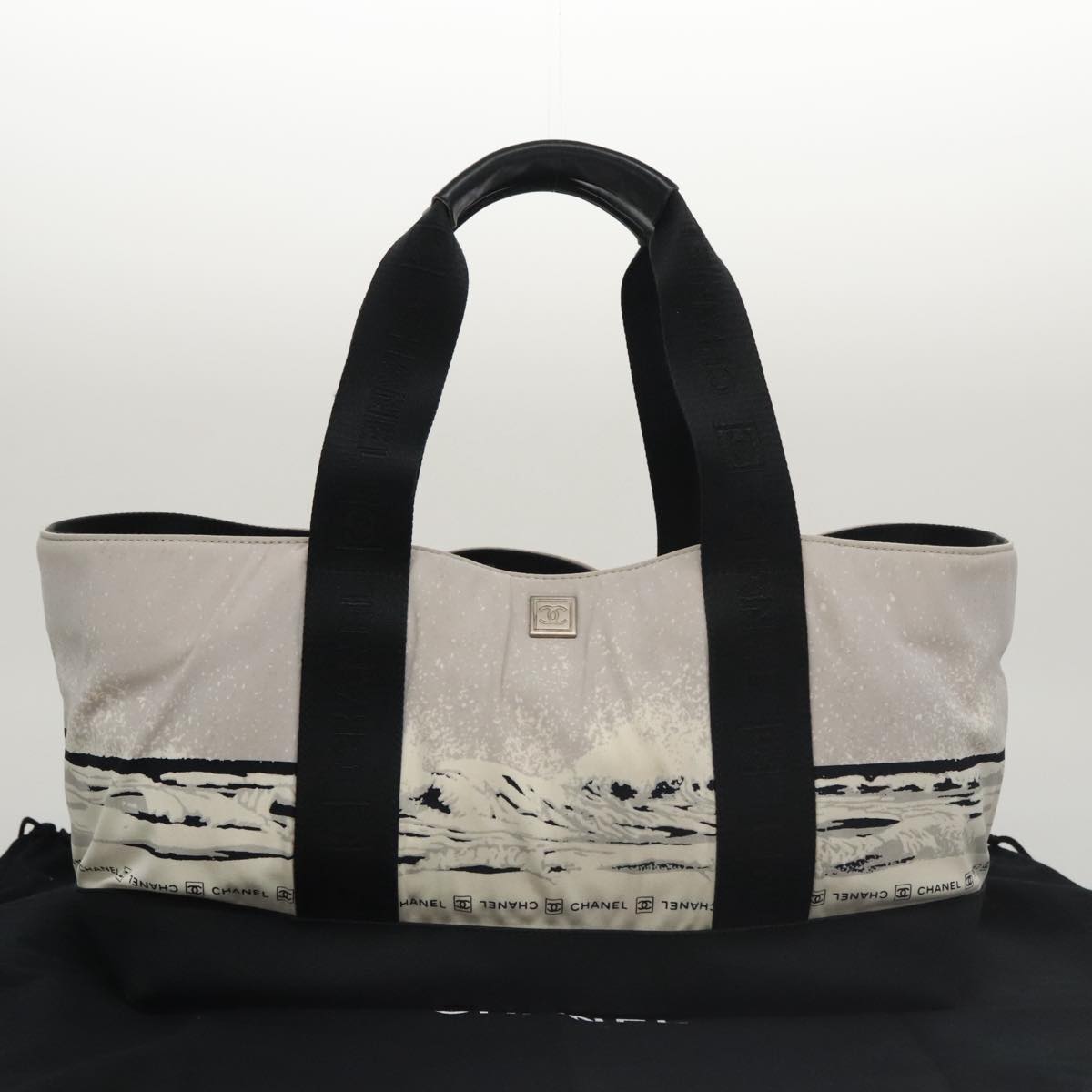CHANEL Chanel sports Tote Bag Nylon White Black CC 104702