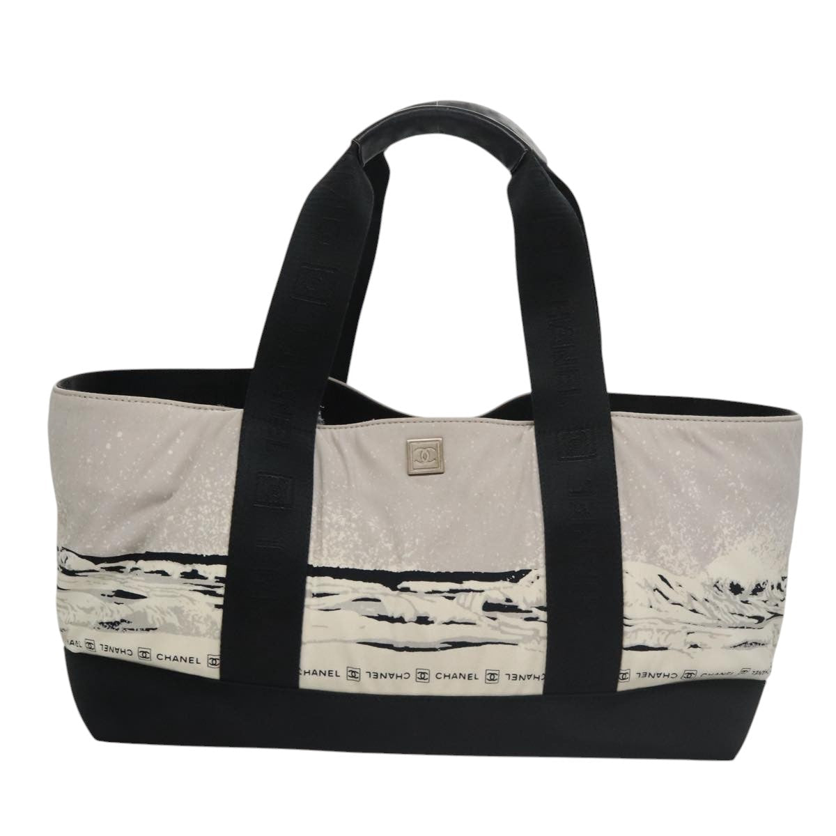CHANEL Chanel sports Tote Bag Nylon White Black CC 104702