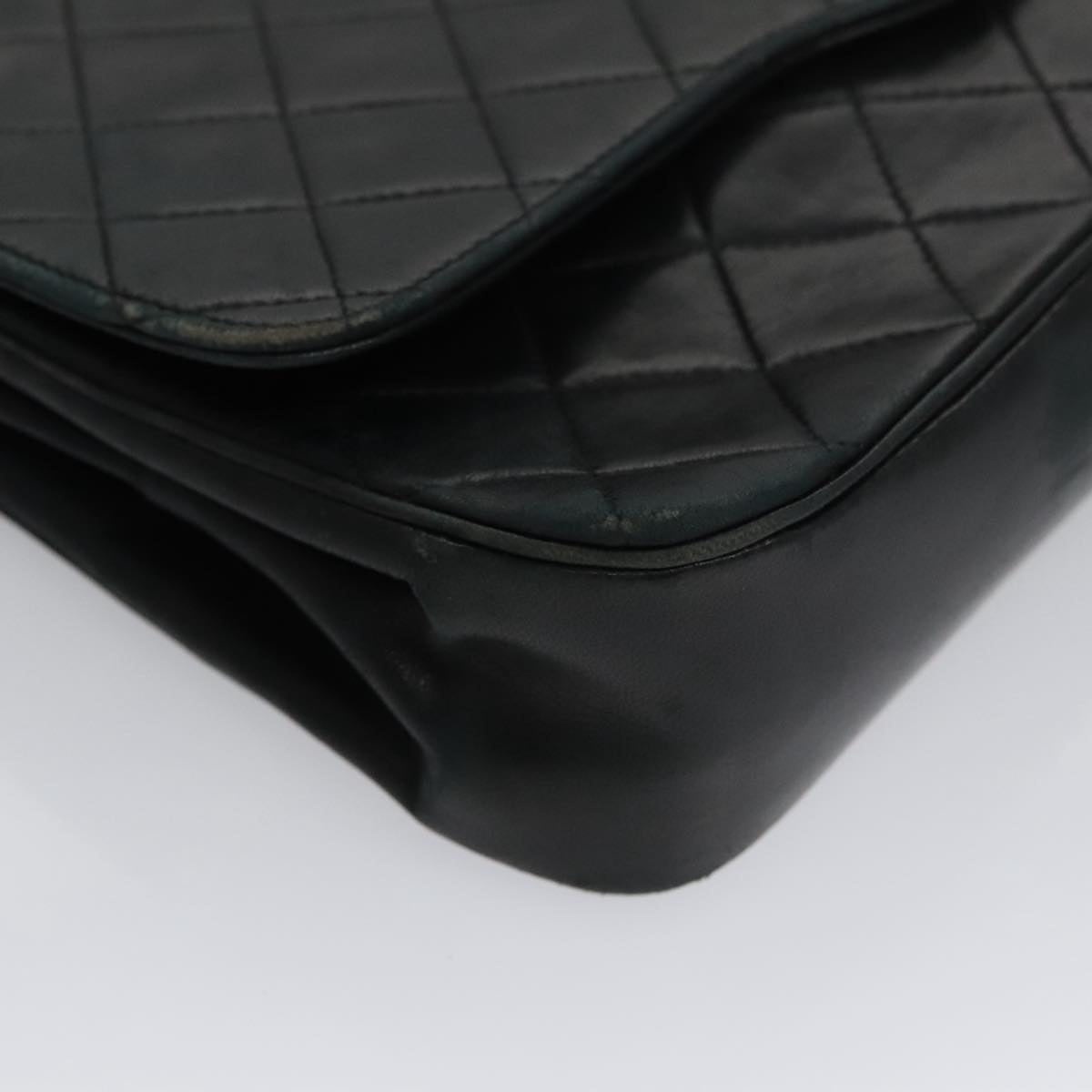 CHANEL Chain Matelasse Shoulder Bag Lamb Skin Navy CC 104986