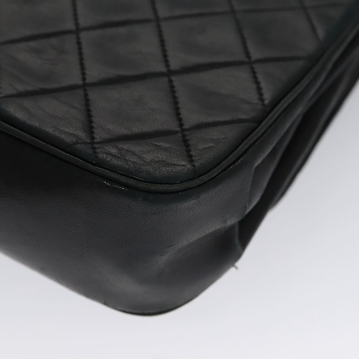 CHANEL Chain Matelasse Shoulder Bag Lamb Skin Navy CC 104986