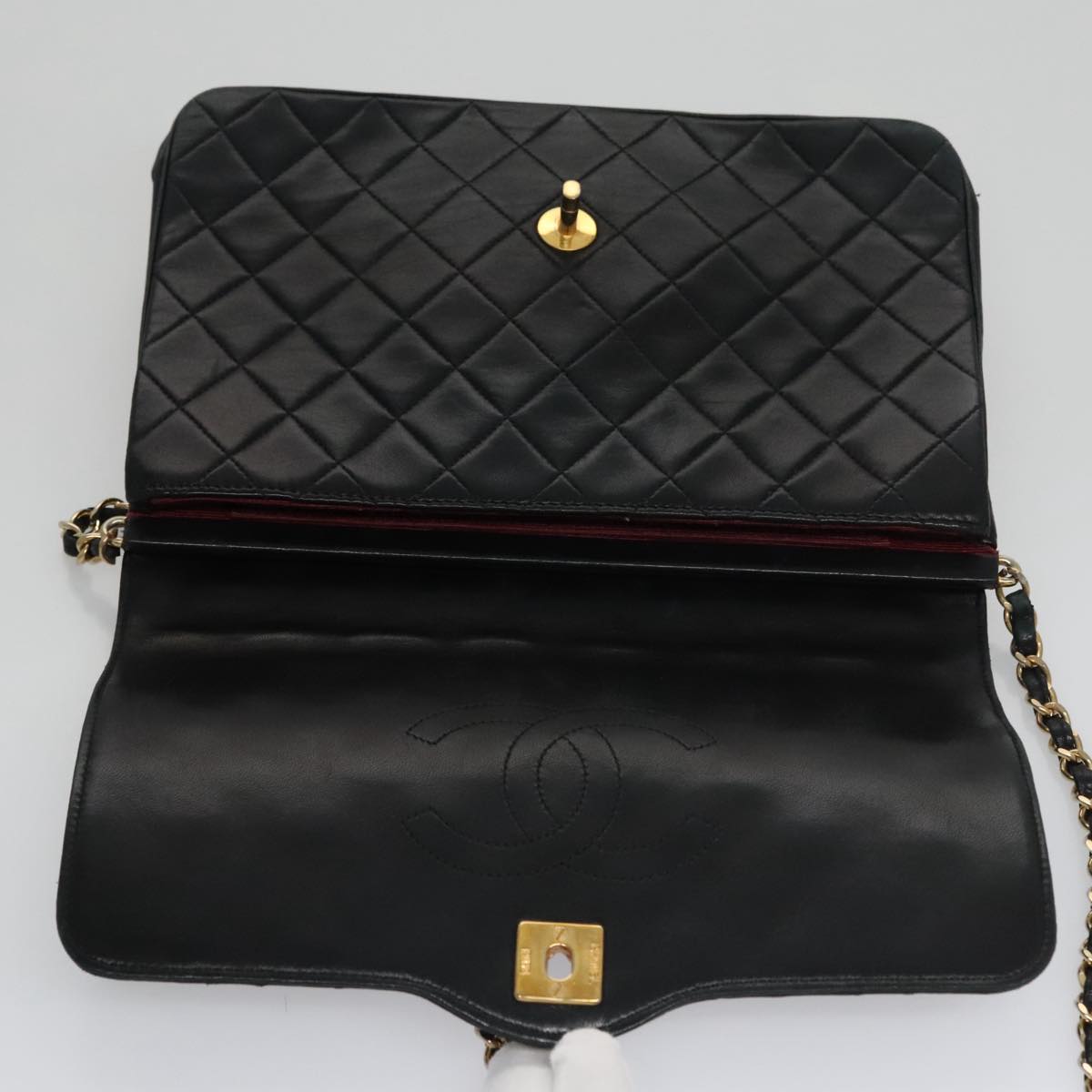 CHANEL Chain Matelasse Shoulder Bag Lamb Skin Navy CC 104986