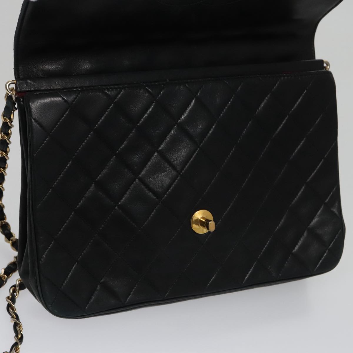 CHANEL Chain Matelasse Shoulder Bag Lamb Skin Navy CC 104986