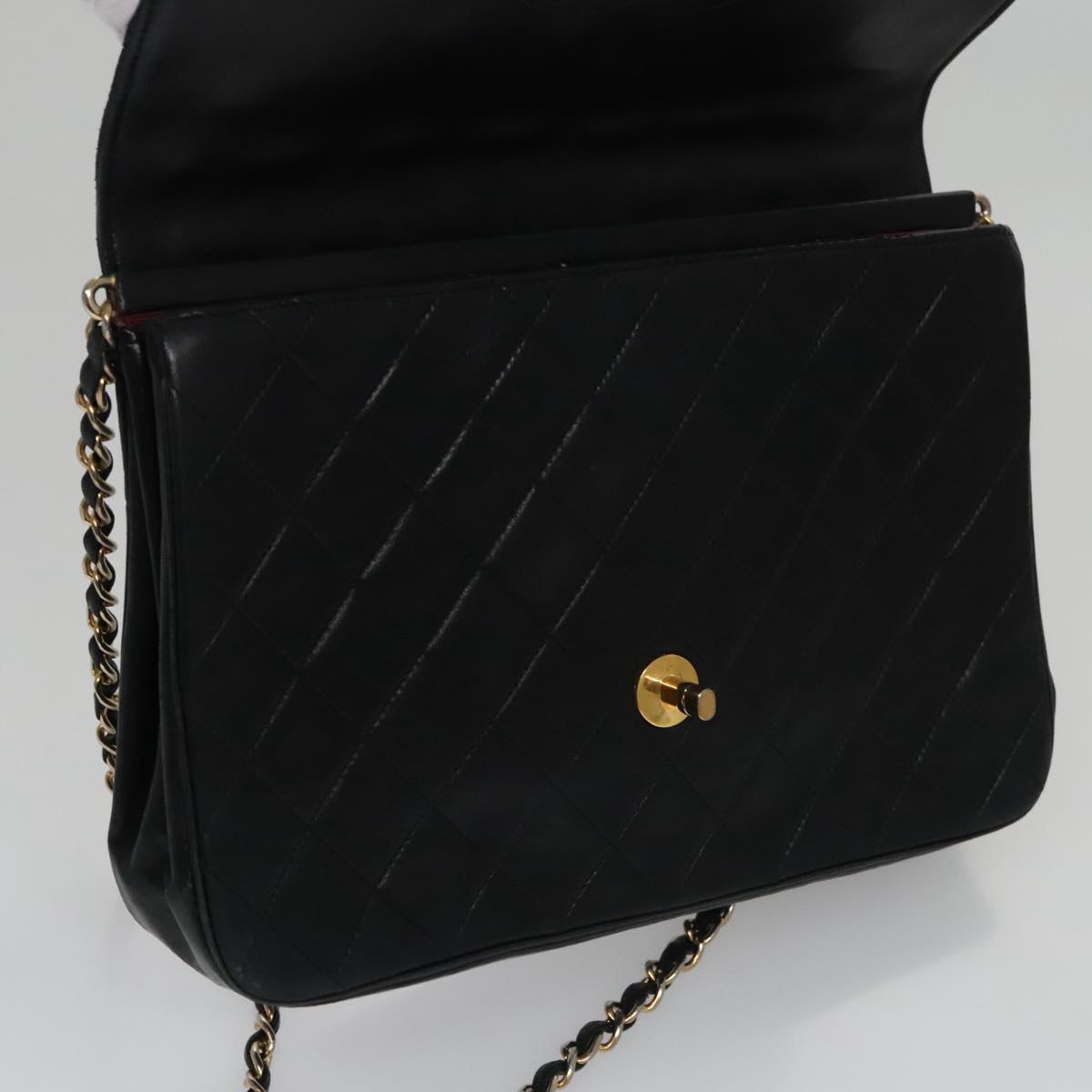 CHANEL Chain Matelasse Shoulder Bag Lamb Skin Navy CC 104986