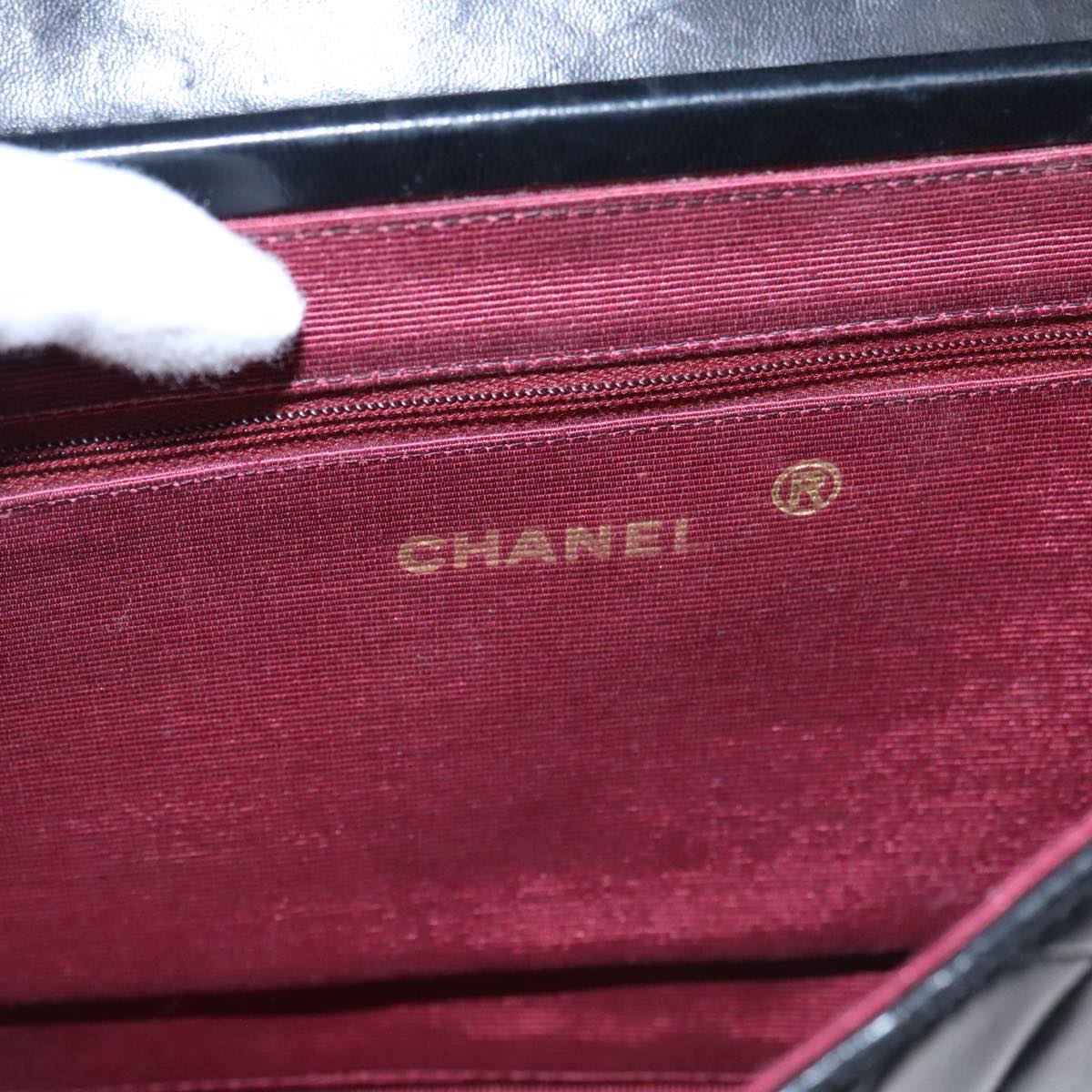 CHANEL Chain Matelasse Shoulder Bag Lamb Skin Navy CC 104986