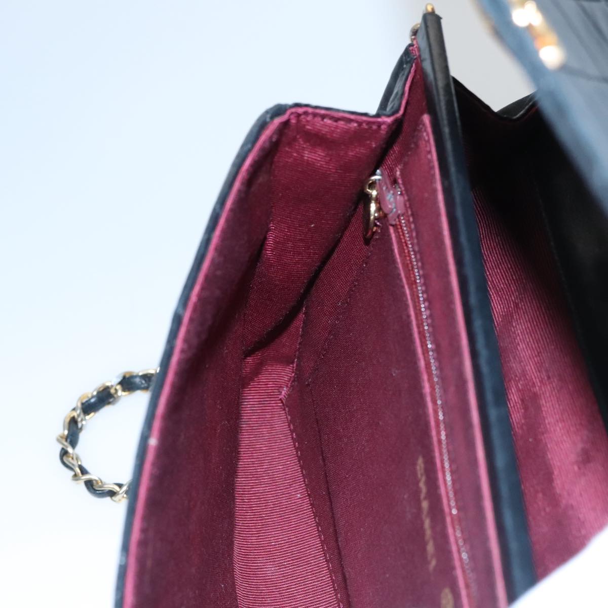 CHANEL Chain Matelasse Shoulder Bag Lamb Skin Navy CC 104986