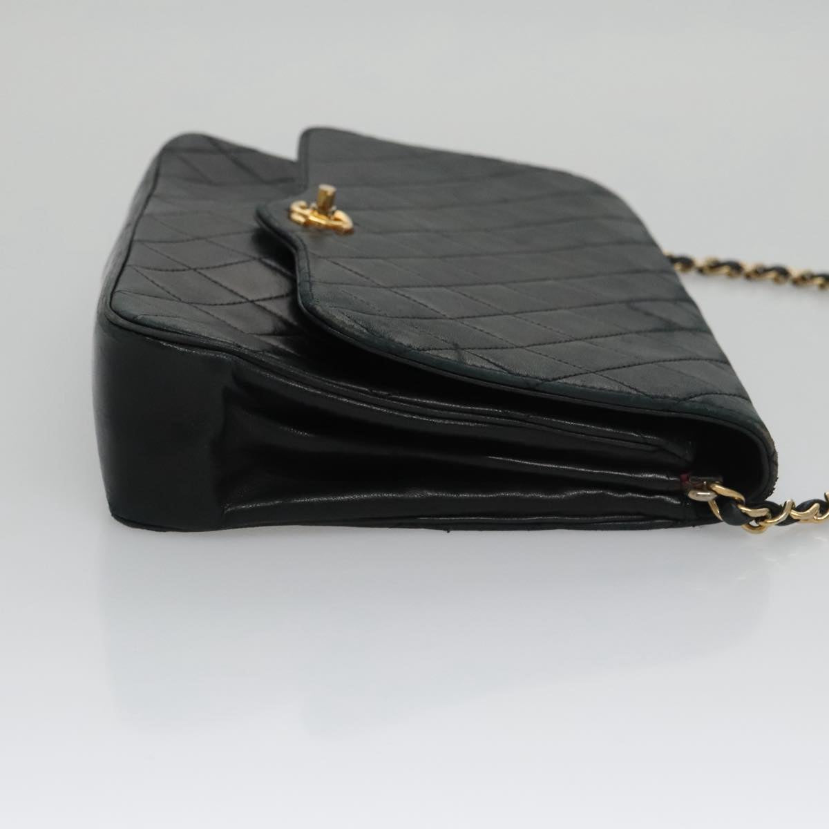 CHANEL Chain Matelasse Shoulder Bag Lamb Skin Navy CC 104986
