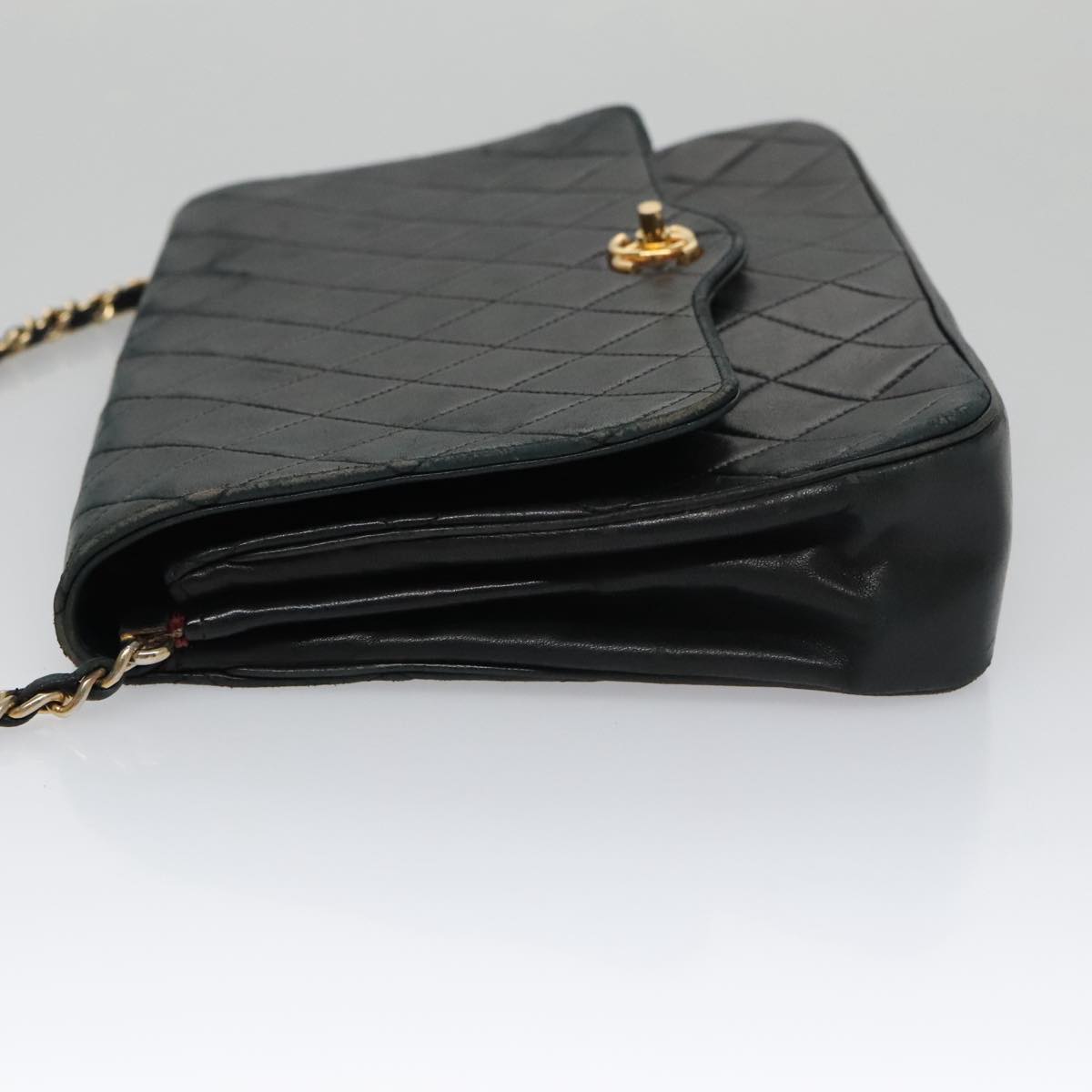CHANEL Chain Matelasse Shoulder Bag Lamb Skin Navy CC 104986