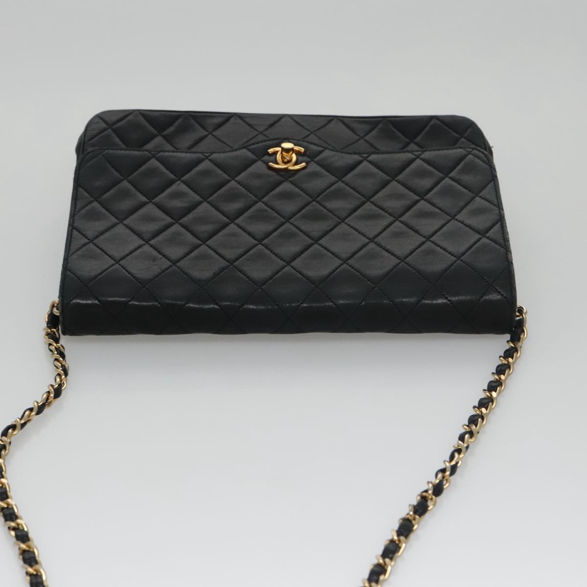 CHANEL Chain Matelasse Shoulder Bag Lamb Skin Navy CC 104986