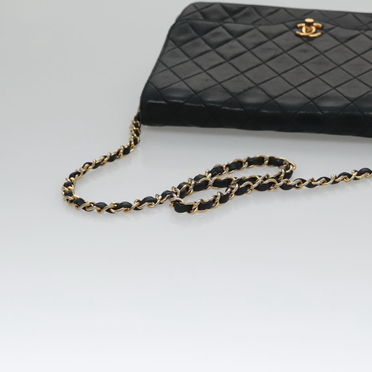 CHANEL Chain Matelasse Shoulder Bag Lamb Skin Navy CC 104986