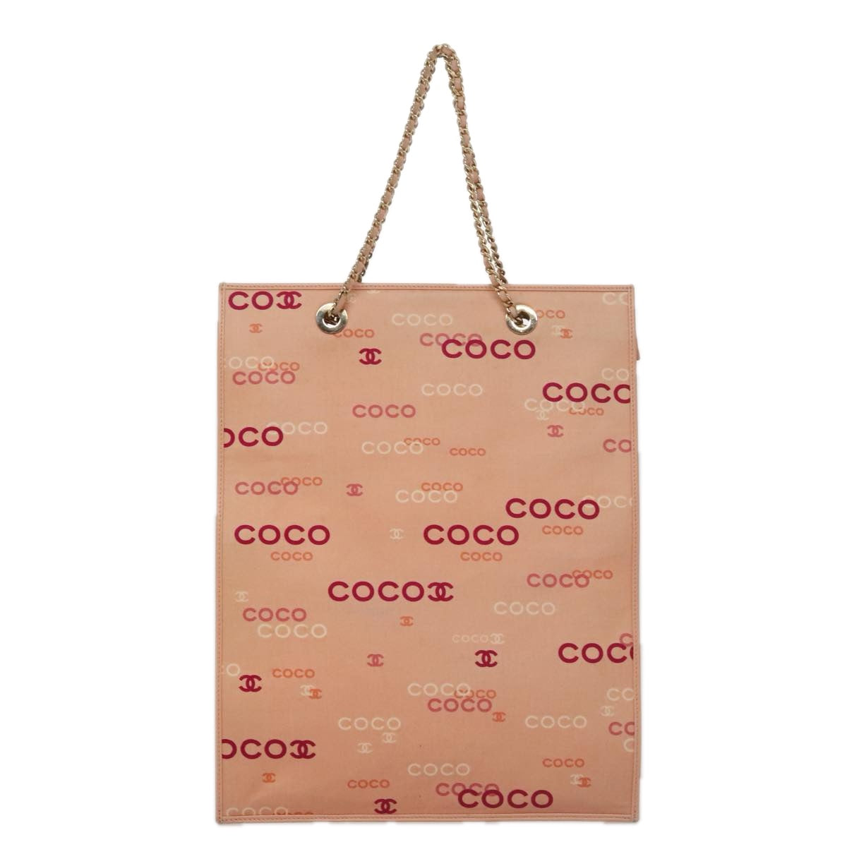 CHANEL Chain COCO Tote Bag Canvas Pink Gold CC 105536