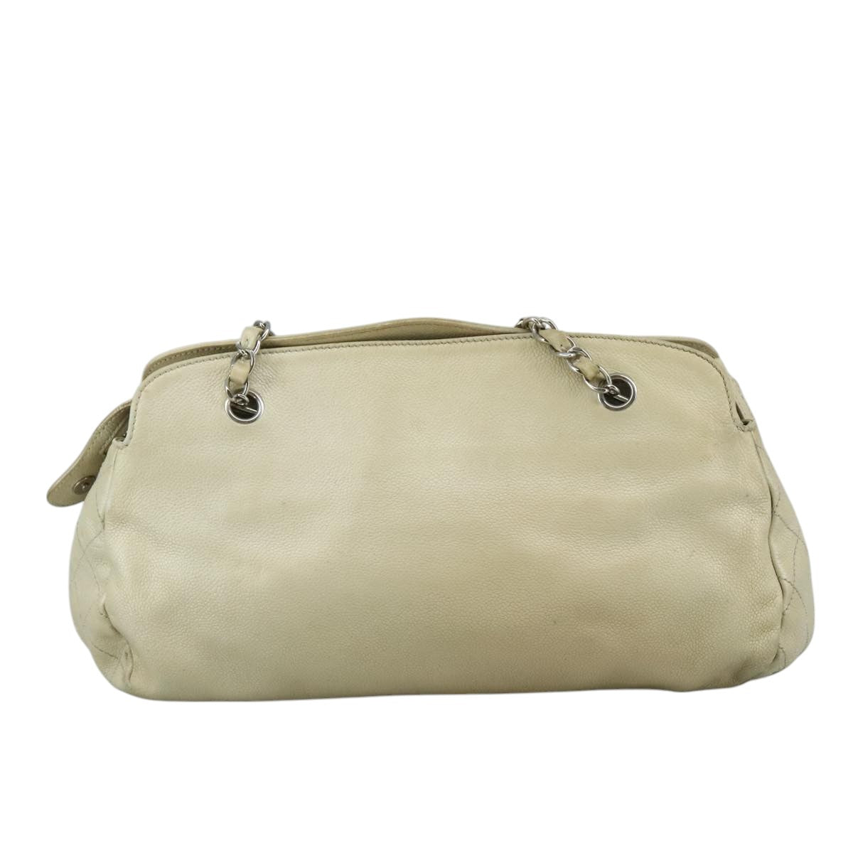 CHANEL Matelasse Chain Tote Bag Caviar Skin Ivory Silver CC 105696