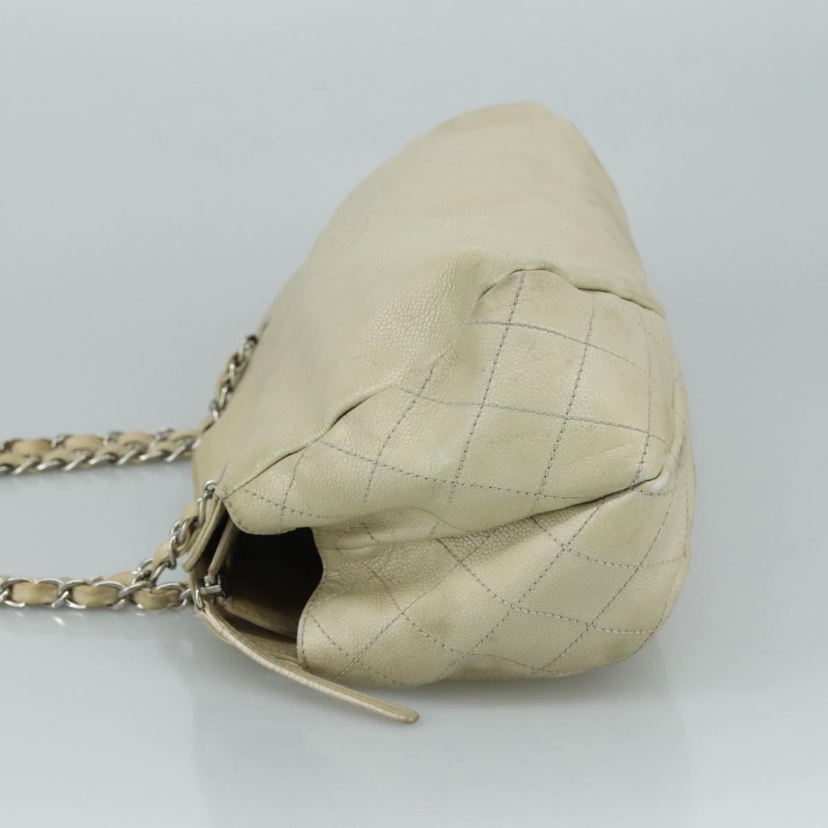 CHANEL Matelasse Chain Tote Bag Caviar Skin Ivory Silver CC 105696