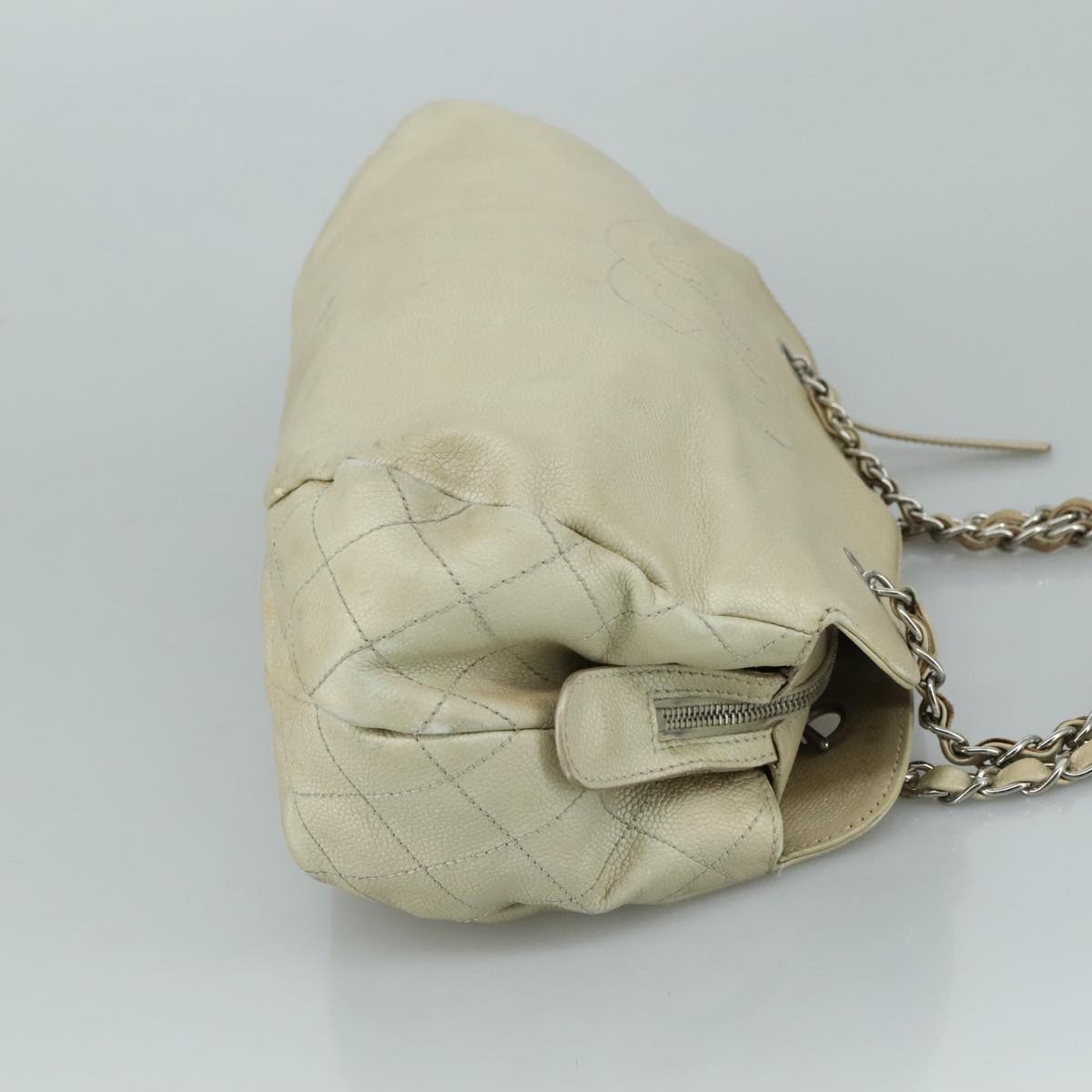 CHANEL Matelasse Chain Tote Bag Caviar Skin Ivory Silver CC 105696