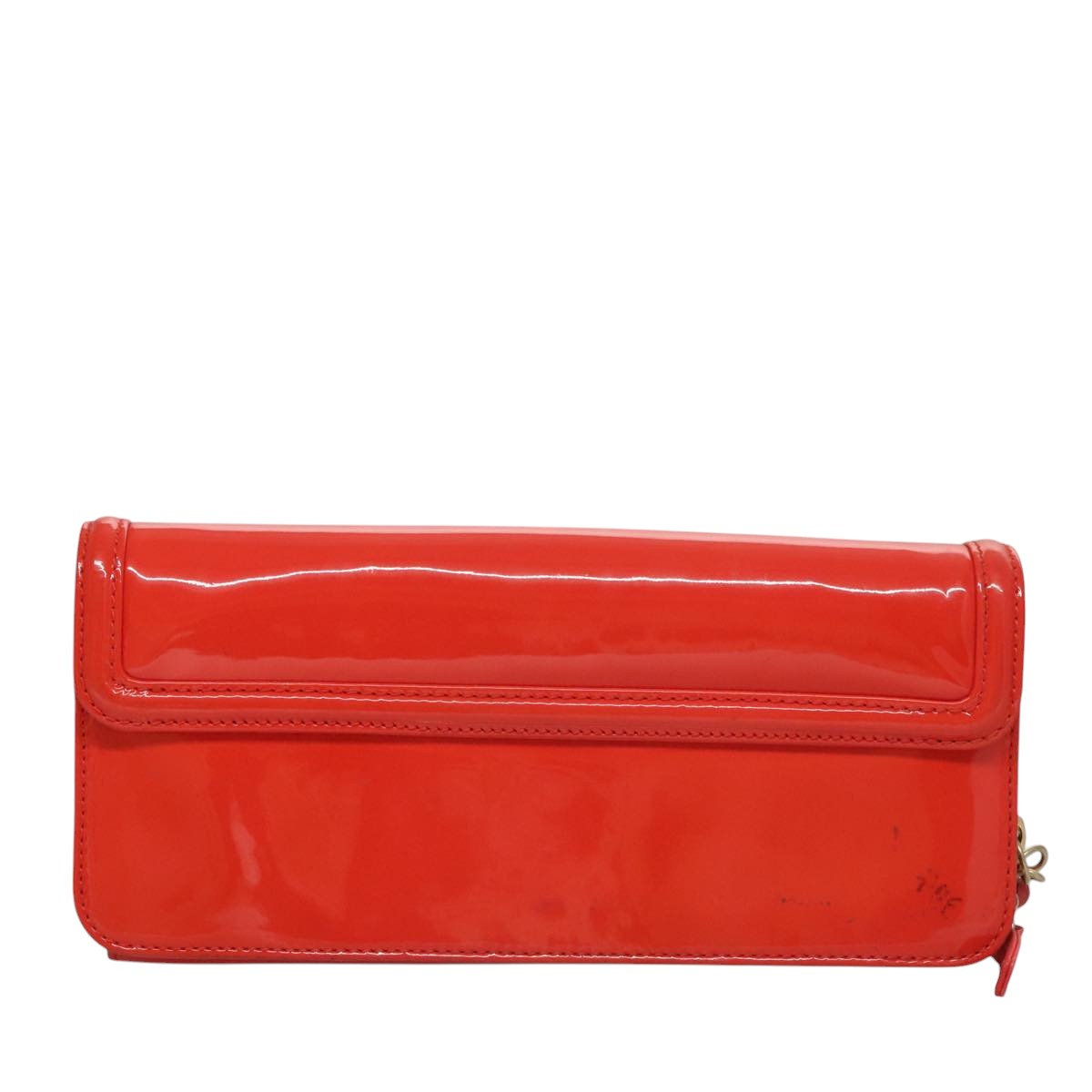 CHANEL Chain Second Bag Patent Leather Red Silver CC 105697