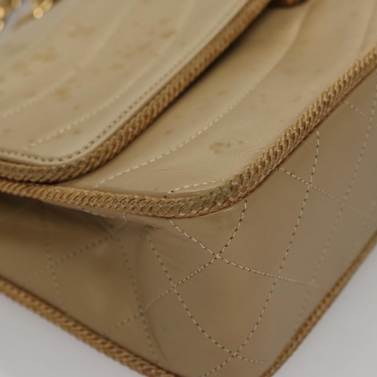 CHANEL Matelasse Chain Shoulder Bag Lamb Skin Beige Gold CC 105701