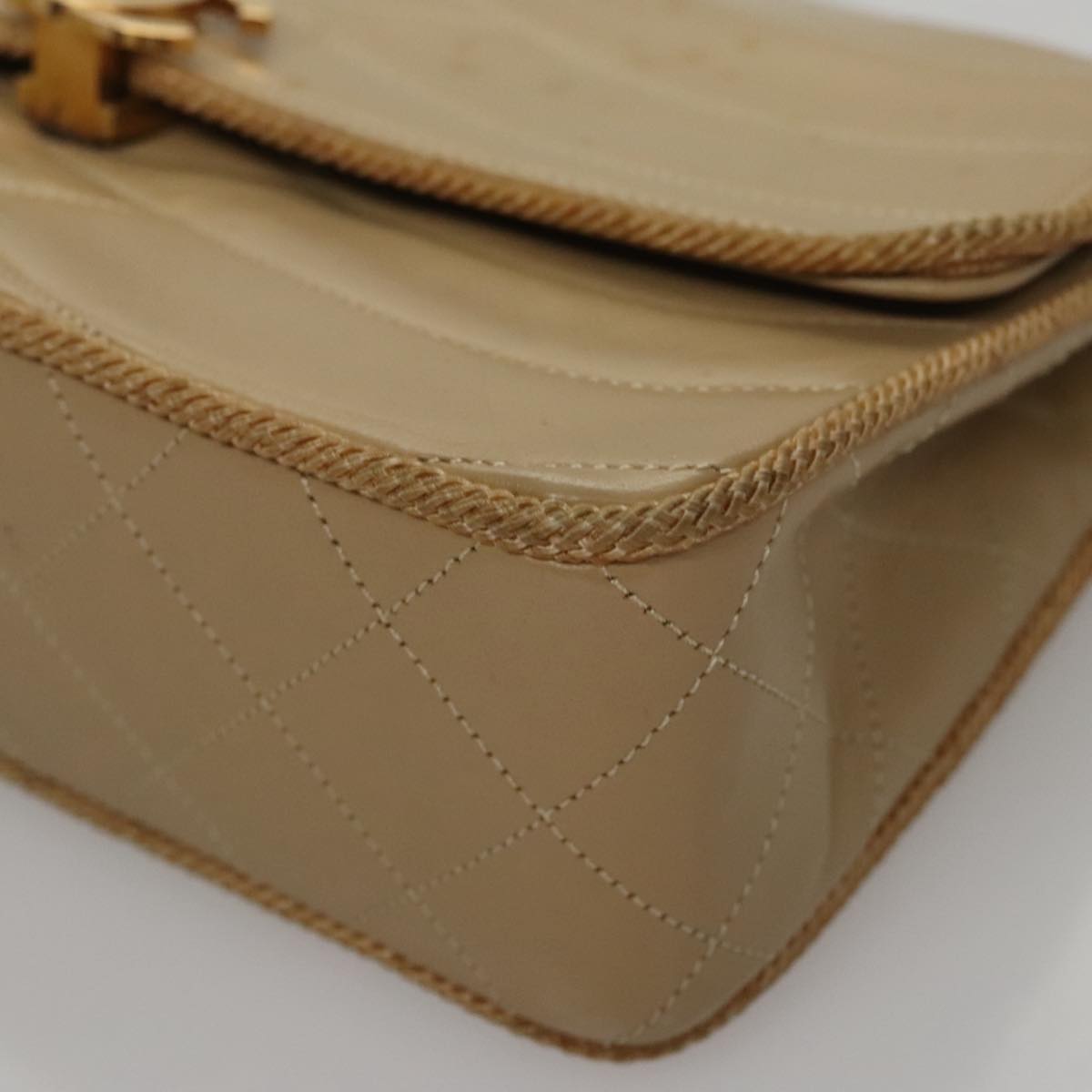 CHANEL Matelasse Chain Shoulder Bag Lamb Skin Beige Gold CC 105701
