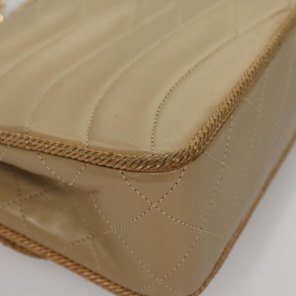 CHANEL Matelasse Chain Shoulder Bag Lamb Skin Beige Gold CC 105701