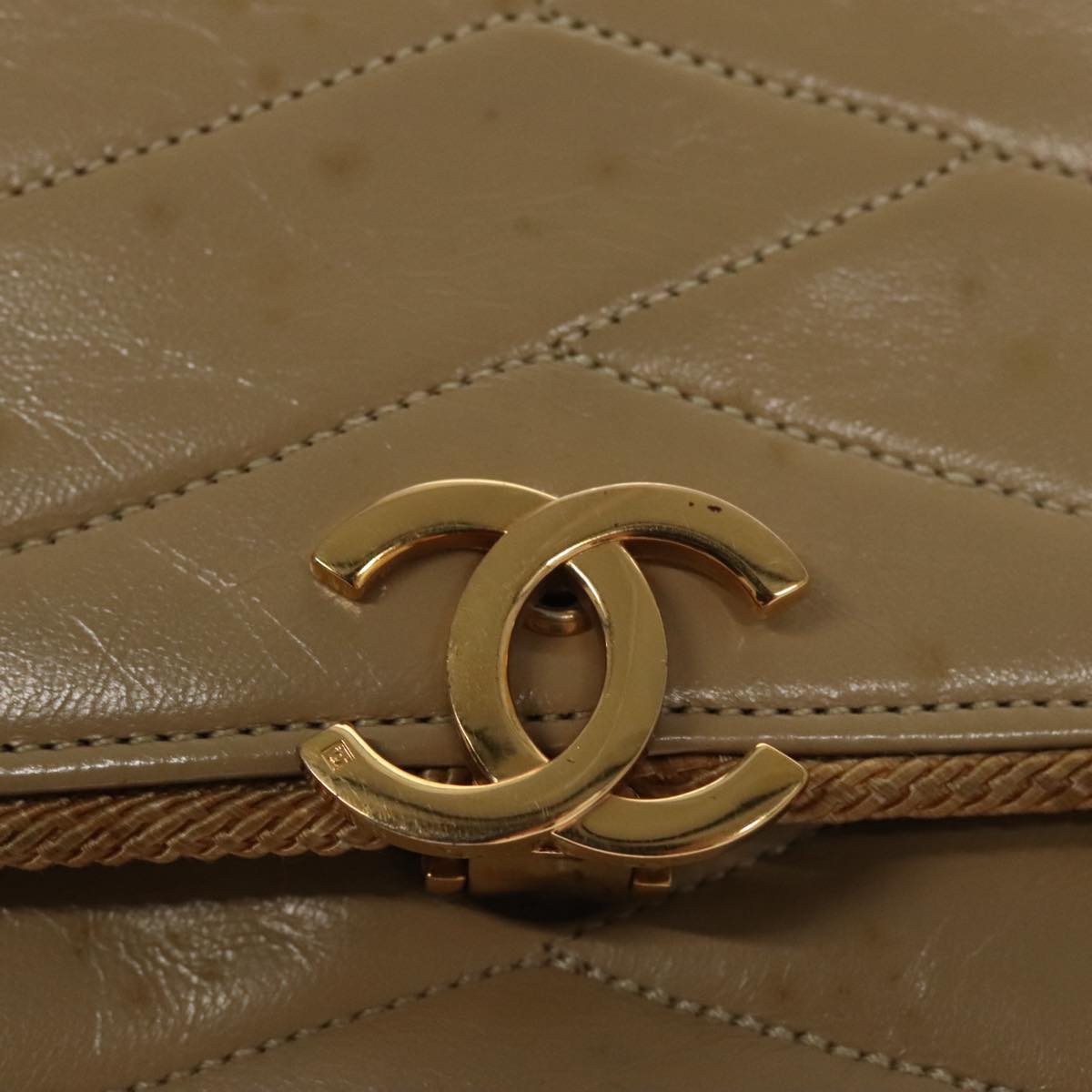 CHANEL Matelasse Chain Shoulder Bag Lamb Skin Beige Gold CC 105701