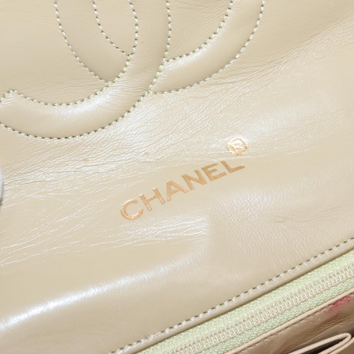 CHANEL Matelasse Chain Shoulder Bag Lamb Skin Beige Gold CC 105701