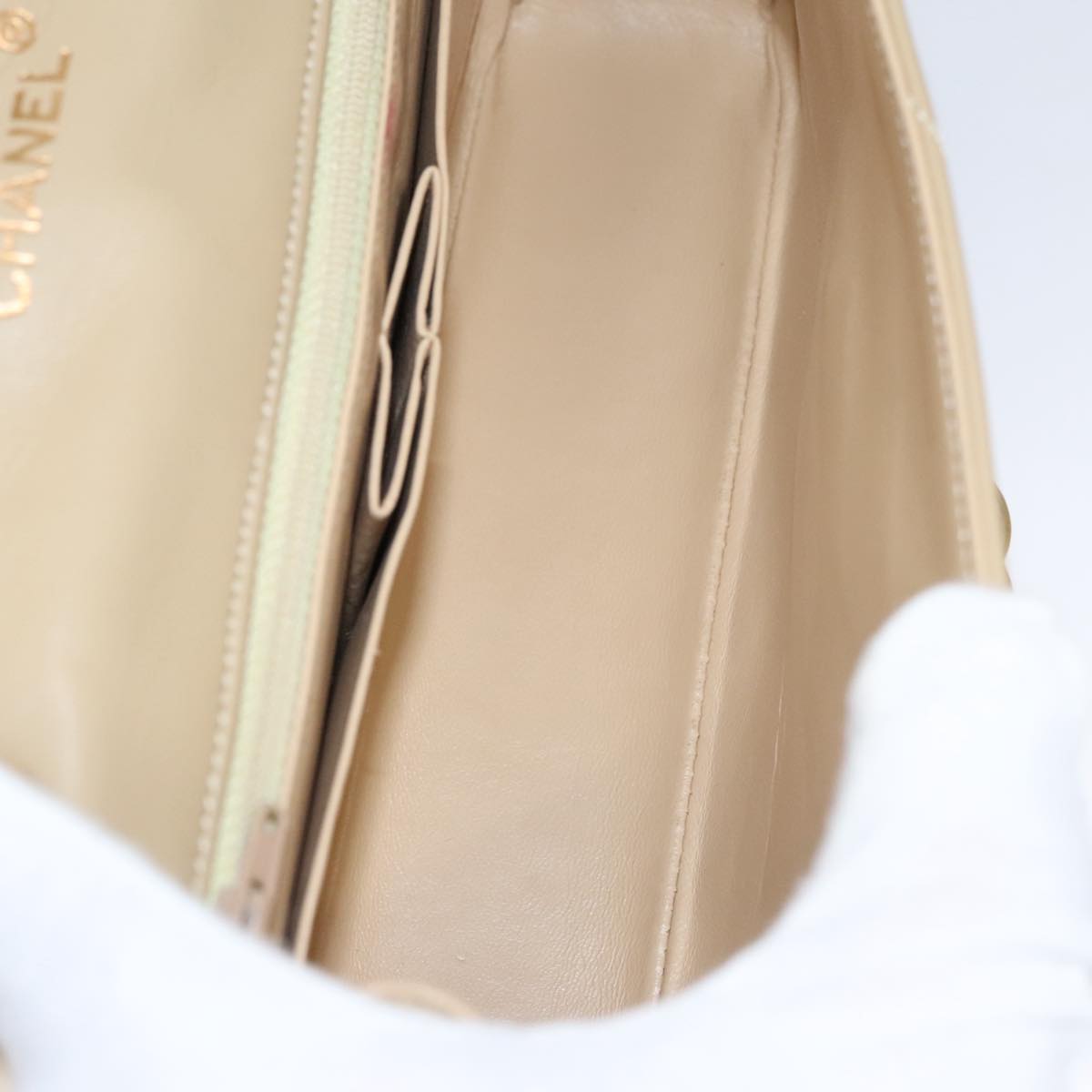 CHANEL Matelasse Chain Shoulder Bag Lamb Skin Beige Gold CC 105701