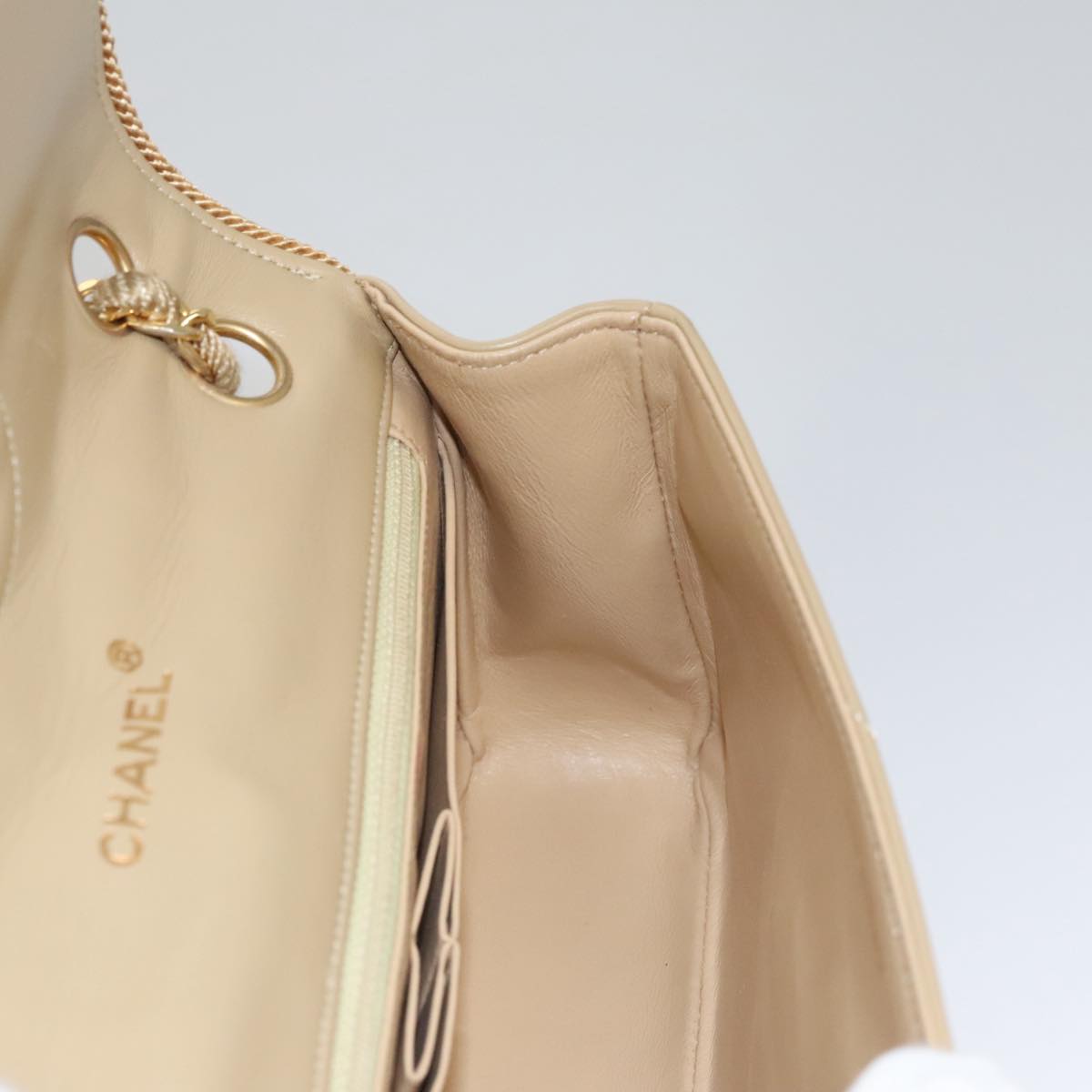 CHANEL Matelasse Chain Shoulder Bag Lamb Skin Beige Gold CC 105701