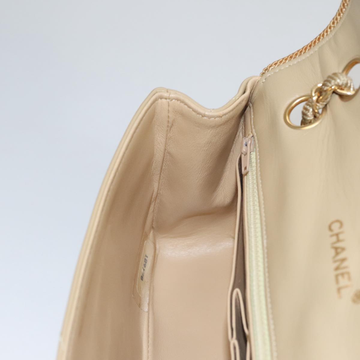 CHANEL Matelasse Chain Shoulder Bag Lamb Skin Beige Gold CC 105701