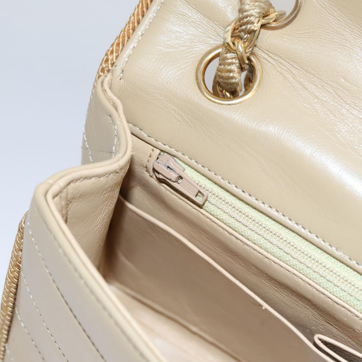 CHANEL Matelasse Chain Shoulder Bag Lamb Skin Beige Gold CC 105701