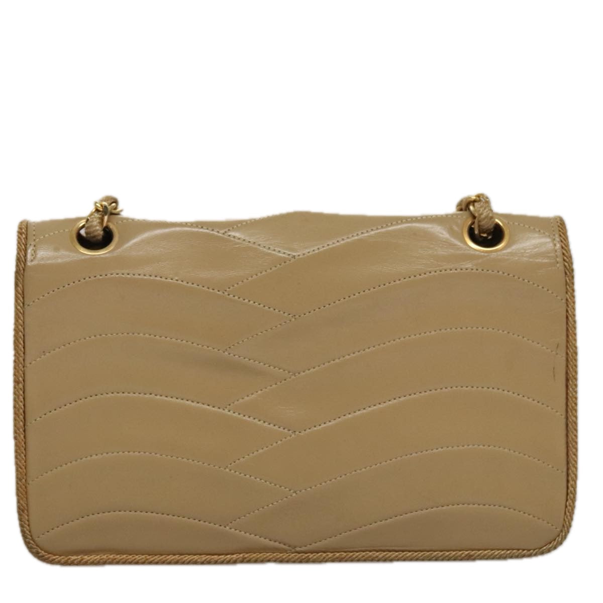 CHANEL Matelasse Chain Shoulder Bag Lamb Skin Beige Gold CC 105701