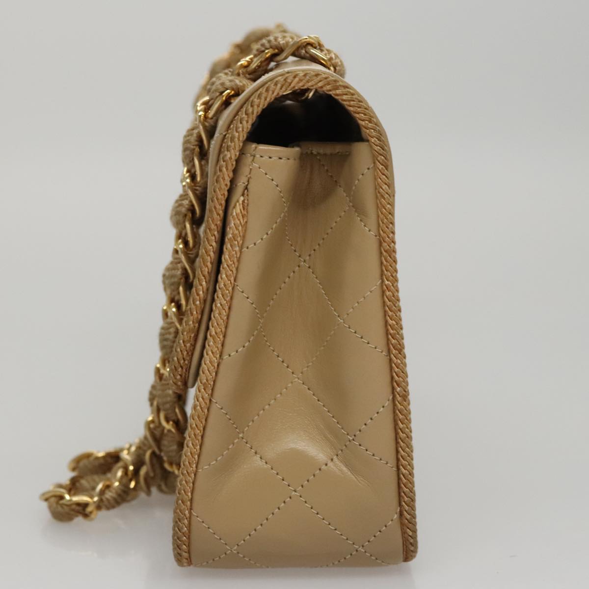 CHANEL Matelasse Chain Shoulder Bag Lamb Skin Beige Gold CC 105701