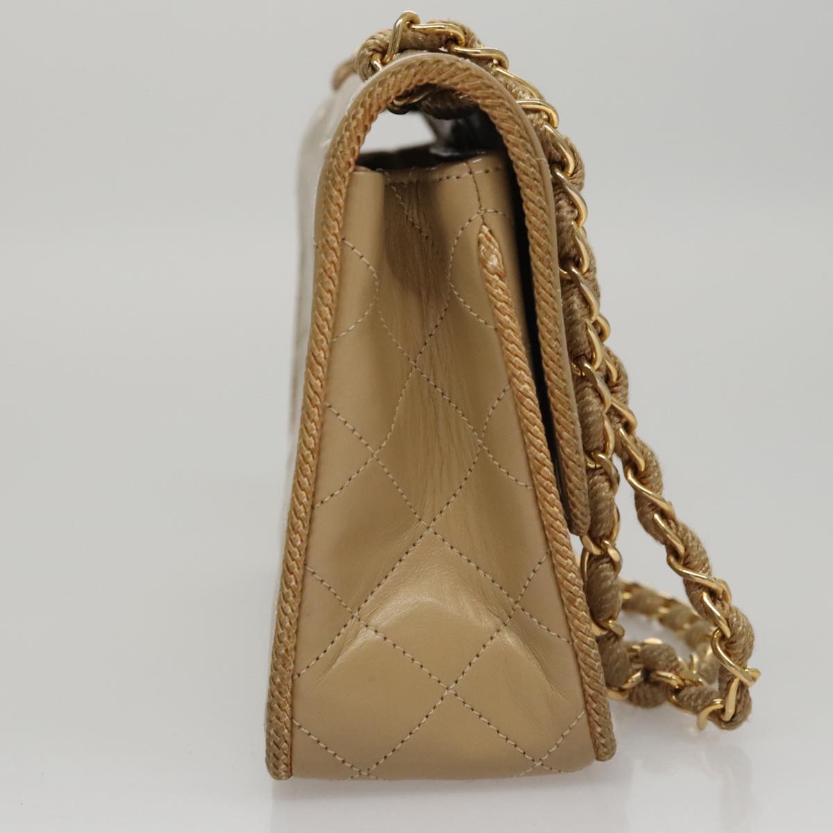CHANEL Matelasse Chain Shoulder Bag Lamb Skin Beige Gold CC 105701