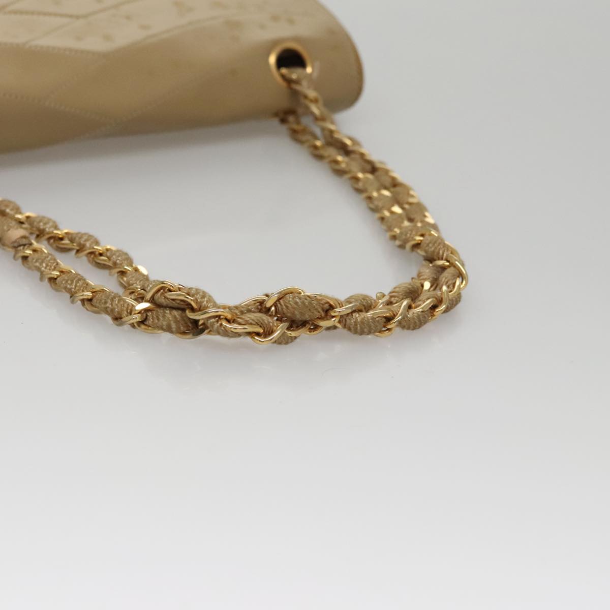 CHANEL Matelasse Chain Shoulder Bag Lamb Skin Beige Gold CC 105701