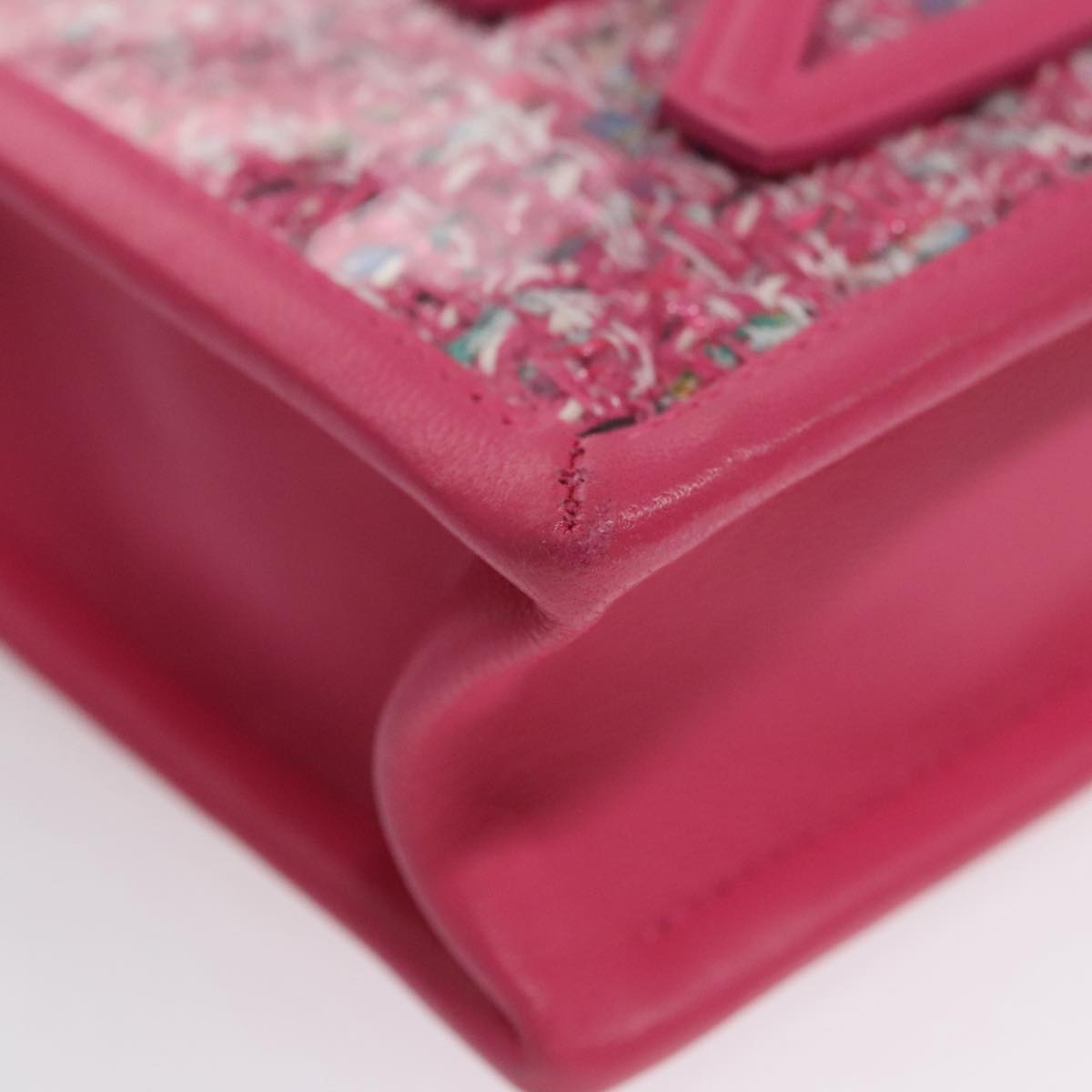 CHANEL Chain Shoulder Bag Tweed Vinyl Pink Gold CC 105704A